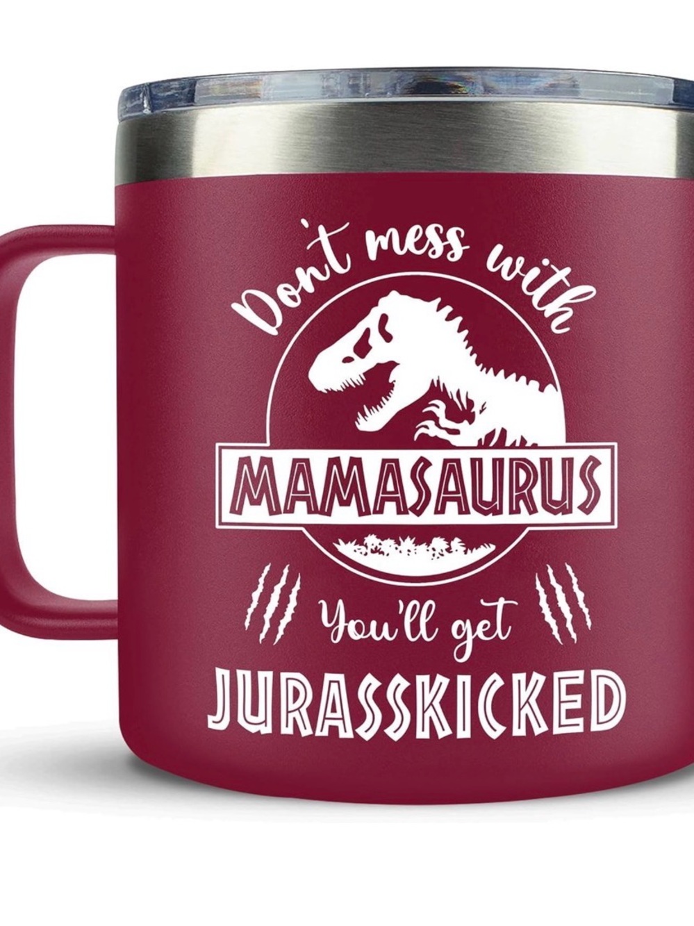 Mamasaurus Red Insulated Mug - 'Don't Mess With' Design - Picture 5 of 5